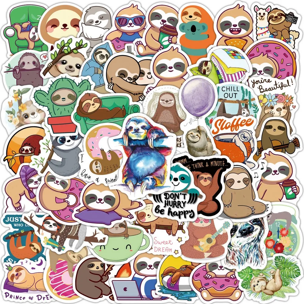50/100pcs Cute Sloth Stickers Laptop Phone Fridge Guitar Notebook Skateboard Cartoon Graffiti Animal Sticker Decal for Kids Gift