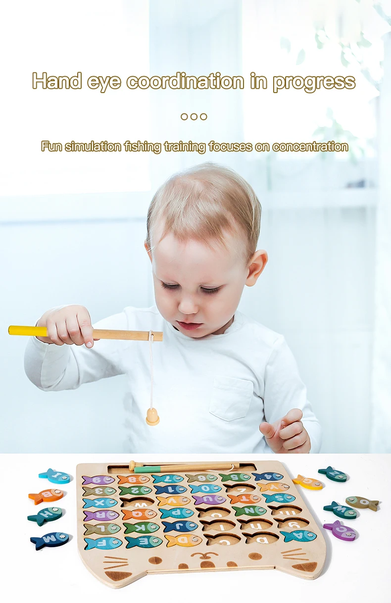 Kids Wooden Fishing Game Toys Gifts Early Education Alphabet Numeric Cognitive Toys Children Interactive Games Toys for Gifts