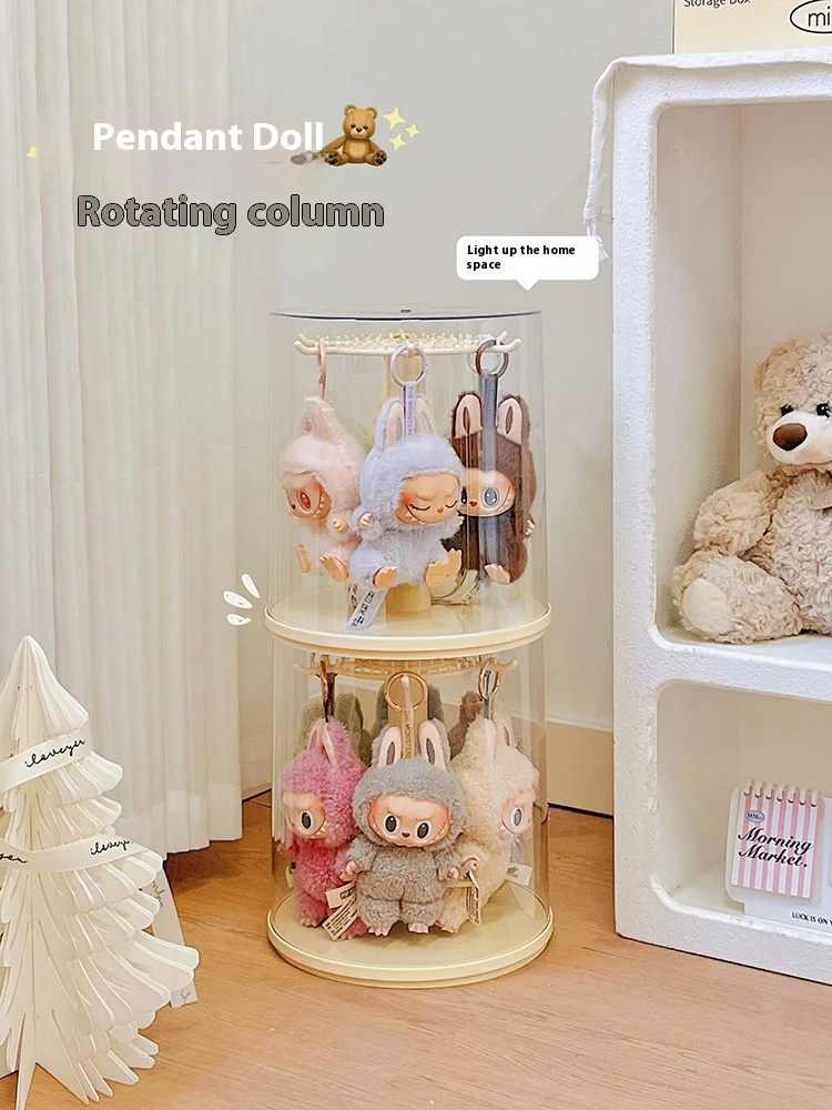Labubu Pendant Display Box Rotating Transparent Labubu Doll Handmade Blind Box Storage Display Stand Decorative Ornament Gifts