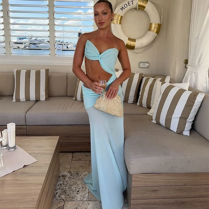 Sexy Backless Bikini Long Dress Women Side Split Sleeveless Pleated Female Vacation Dresses 2025 Spring Lady Beach Party Robes Sexy Backless Bikini Long Dress Women Side Split Sleeveless Pleated Female Vacation Dresses 2025 Spring Lady Beach Party Robes