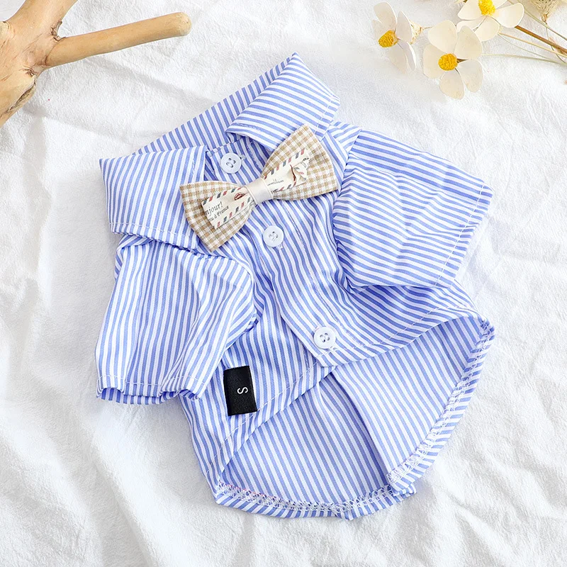 Pet Dog Clothes Bowknot Striped Shirts Thin Summer Blue Fashion Chihuahua Stripe Shirt for Small Dogs Clothing Wholesale Pet Dog Clothes Bowknot Striped Shirts Thin Summer Blue Fashion Chihuahua Stripe Shirt for Small Dogs Clothing Wholesale