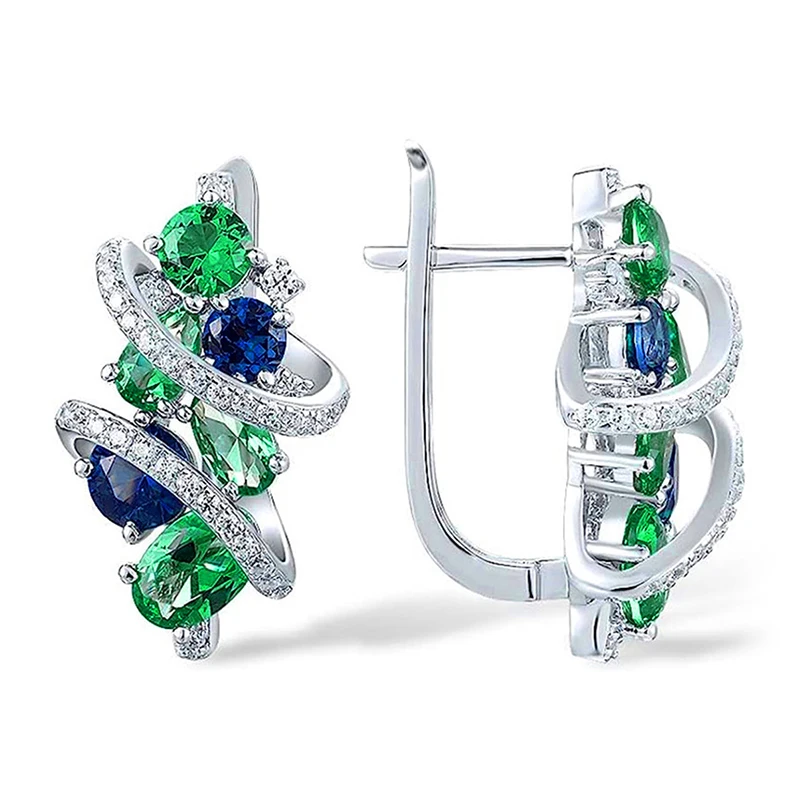 Huitan Green/Blue Cubic Zirconia Hoop Earrings for Women New Temperament Elegant Bridal Wedding Party Earrings Trendy Jewelry Huitan Green/Blue Cubic Zirconia Hoop Earrings for Women New Temperament Elegant Bridal Wedding Party Earrings Trendy Jewelry