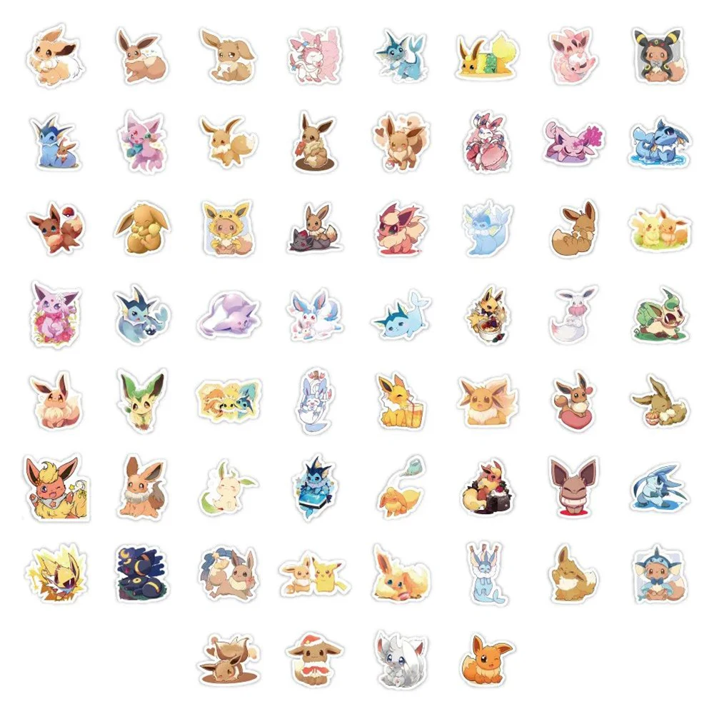 10/30/60pcs Kawaii Cartoon Pokemon Eevee Stickers for Kids DIY Scrapbooking Phone Car Waterproof Cute Anime Sticker Packs