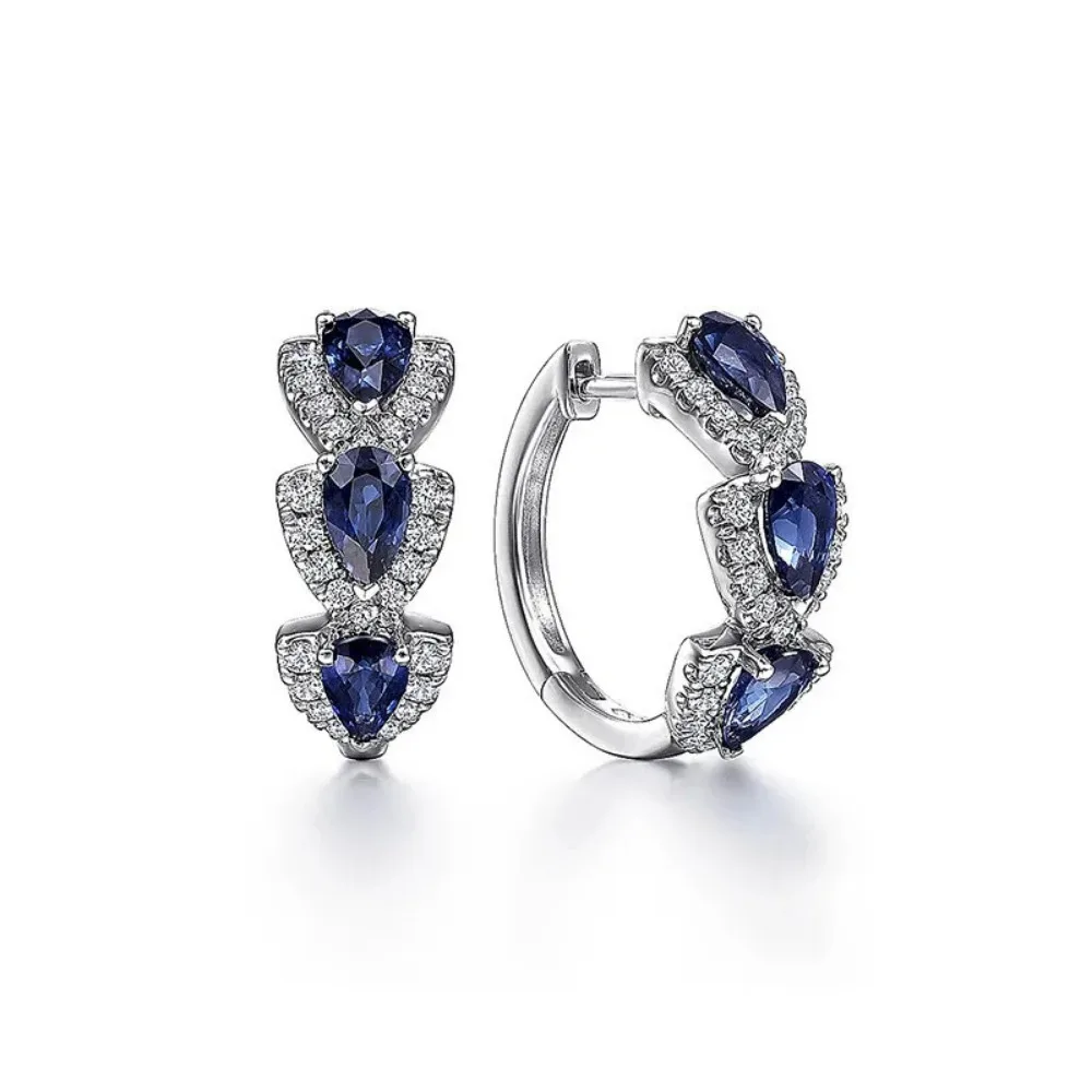 925 Sterling Silver Luxury Trendy Blue Cubic Zirconia Hoop Earrings Wedding Party Elegant Accessories for Women Jewelry Gift 925 Sterling Silver Luxury Trendy Blue Cubic Zirconia Hoop Earrings Wedding Party Elegant Accessories for Women Jewelry Gift