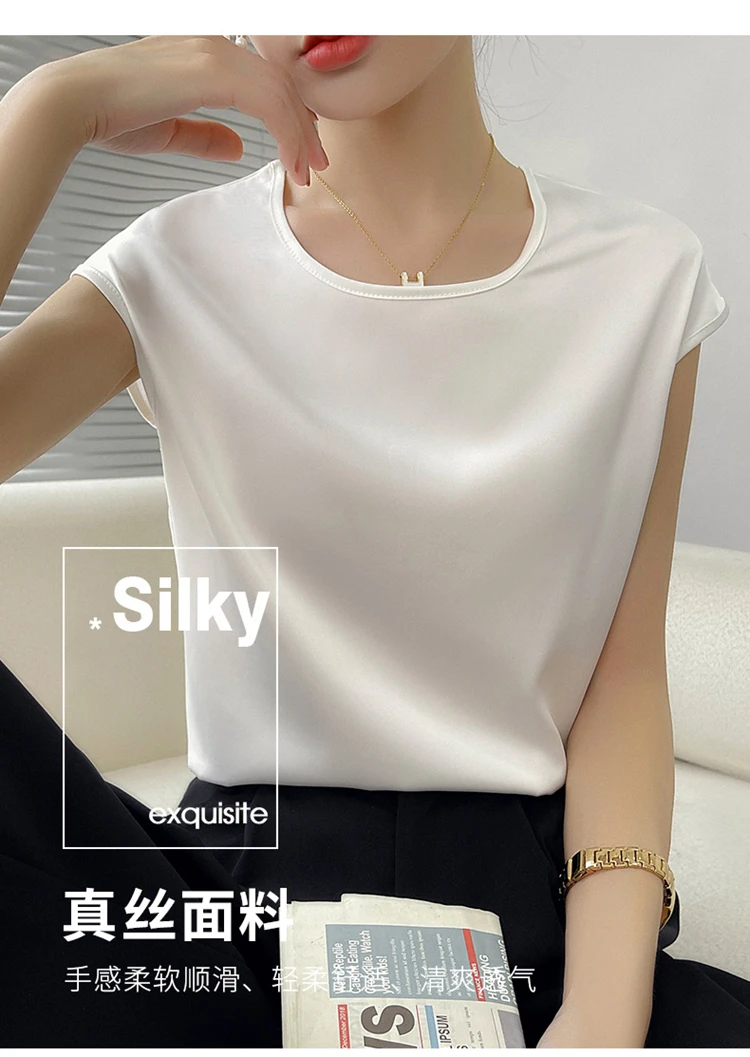 New O-Neck Silk Camisole Ladies Thin Vest Satin Loose Outer Sleeveless Top Summer Suit Insid Sling Mulberry Silk Bottoming Shirt New O-Neck Silk Camisole Ladies Thin Vest Satin Loose Outer Sleeveless Top Summer Suit Insid Sling Mulberry Silk Bottoming Shirt