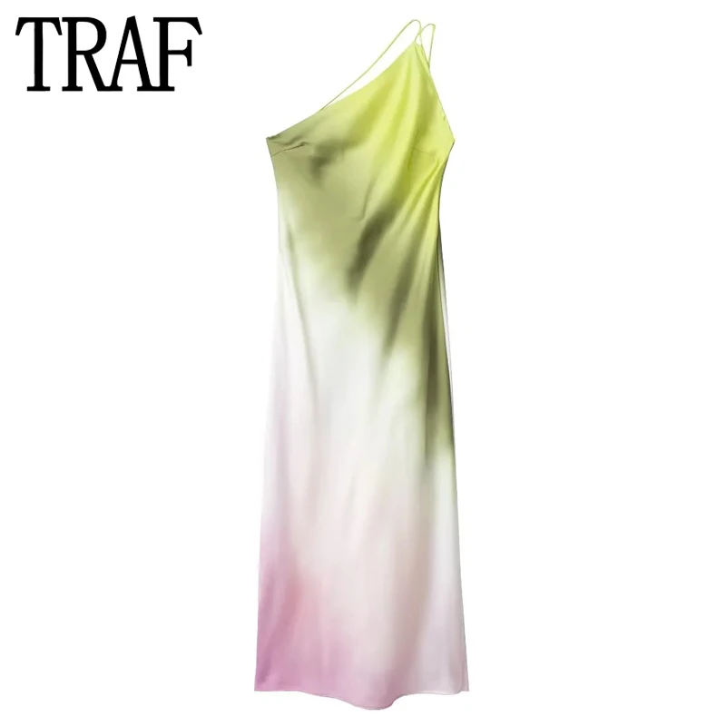 TRAF Tie Dye Long Dress Women Asymmertic Satin Backless Dress Woman Off Shoulder Sexy Evening Party Dresses Midi Summer Dresses TRAF Tie Dye Long Dress Women Asymmertic Satin Backless Dress Woman Off Shoulder Sexy Evening Party Dresses Midi Summer Dresses