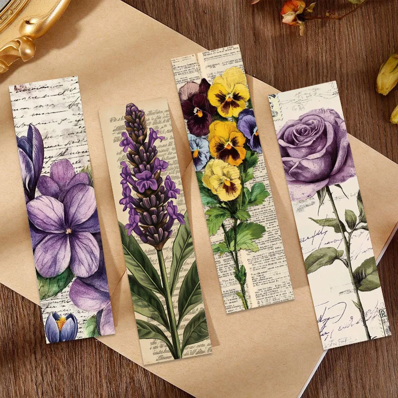30Pcs Vintage Flowers Bookmarks Books Labeled Students Stationary Supplies DIY Creative Aesthetic Bookmark Reading Pages