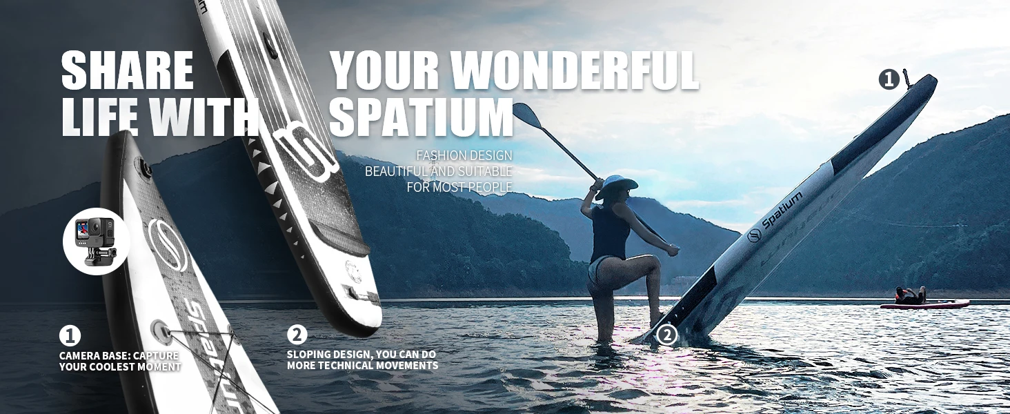 Spatium Inflatable Stand Up Paddle Board with Premium SUP Paddle Board, Wide Stable Design Non-Slip Comfort Deck for Fishing Spatium Inflatable Stand Up Paddle Board with Premium SUP Paddle Board, Wide Stable Design Non-Slip Comfort Deck for Fishing