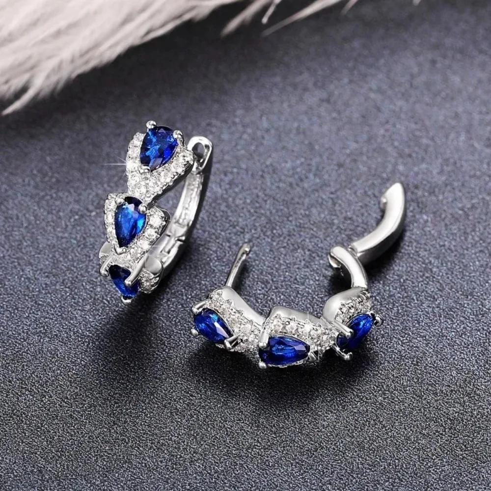 925 Sterling Silver Luxury Trendy Blue Cubic Zirconia Hoop Earrings Wedding Party Elegant Accessories for Women Jewelry Gift 925 Sterling Silver Luxury Trendy Blue Cubic Zirconia Hoop Earrings Wedding Party Elegant Accessories for Women Jewelry Gift