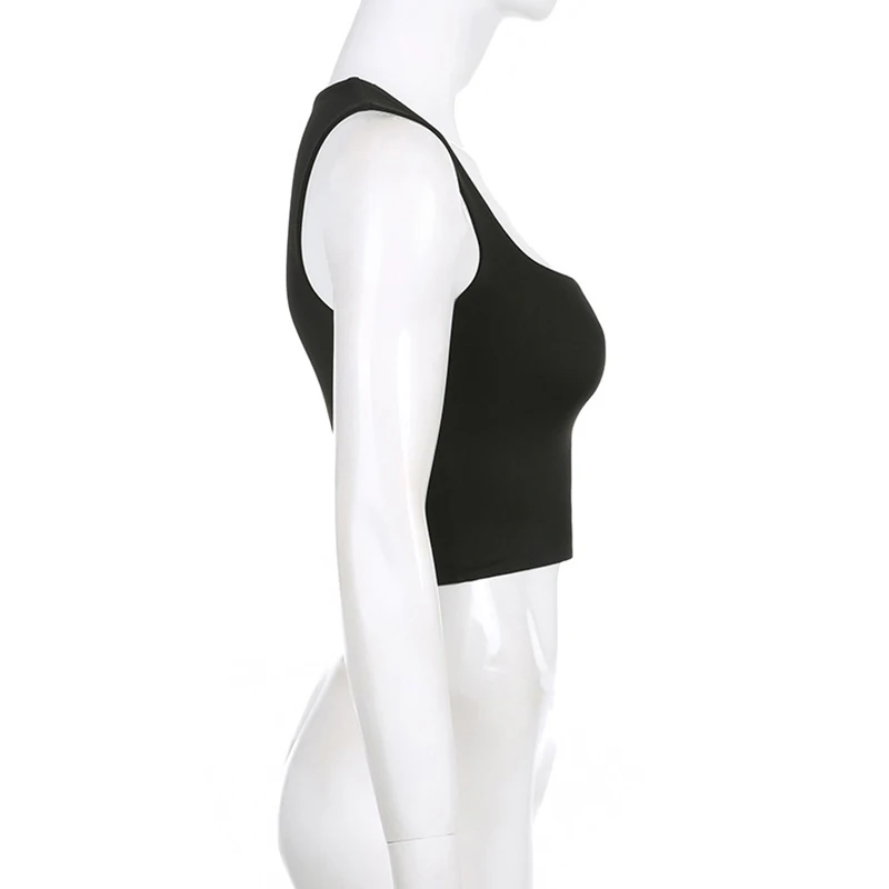 Sleeveless  Collar Crop Top Women Tank Tops Casual   Y2K  Summer 2024  Black T Shirts Sexy