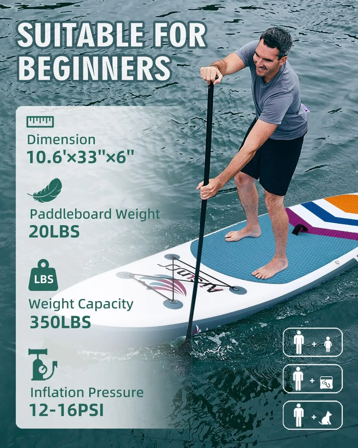 Inflatable Paddle Board for Adult, Paddle Board for All Skill Levels, Wide SUP Board with Primium Accessories Include SUP Carry