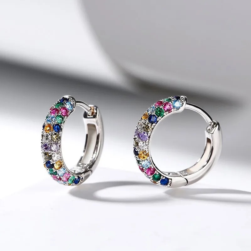 New Fashion Silver Plate Round Mini Earrings Set Half Hoop Colorful Zircon Ladies Luxury Jewelry Hoop Earrings for Woman Gifts New Fashion Silver Plate Round Mini Earrings Set Half Hoop Colorful Zircon Ladies Luxury Jewelry Hoop Earrings for Woman Gifts