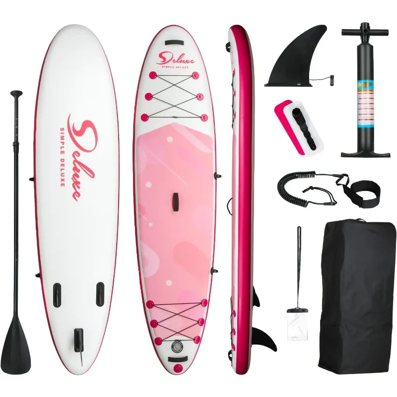 Inflatable Stand Up Paddle Board – Simple Deluxe Premium SUP for All Skill Levels, Pink Paddle Boards for Adults & Youth