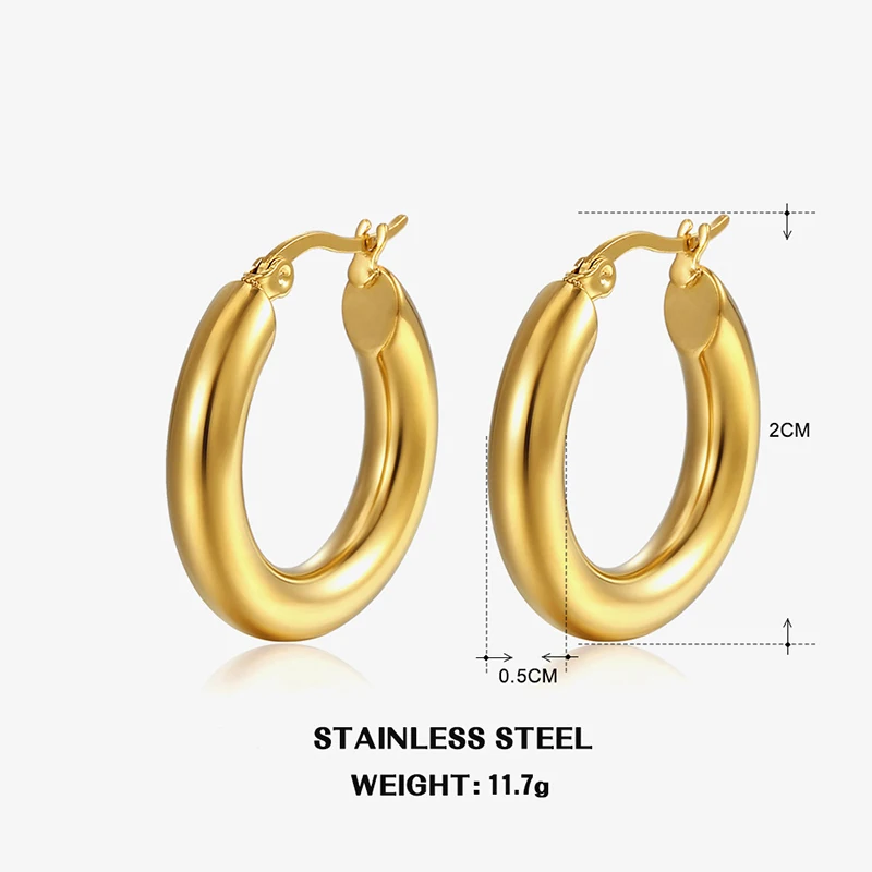 Classic Fashion Smooth Round Hoop Earrings For Women Stainless Steel 5mm Thick Ear Buckle Huggie Earrings Circle Vintage Jewelry Classic Fashion Smooth Round Hoop Earrings For Women Stainless Steel 5mm Thick Ear Buckle Huggie Earrings Circle Vintage Jewelry