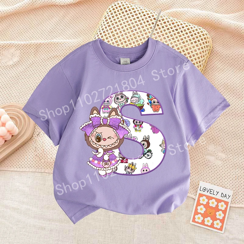 Labubu Letter A-Z Print T-shirt Cotton Summer Outdoor Wear Short Sleeve Girls Clothes Cute Top Cartoon Children Clothing Toddler Labubu Letter A-Z Print T-shirt Cotton Summer Outdoor Wear Short Sleeve Girls Clothes Cute Top Cartoon Children Clothing Toddler