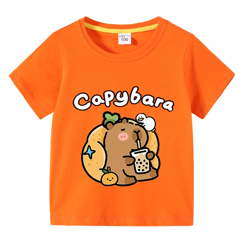 Children Cotton T-shirt Kids Capybara T-shirt 3-10Years Child Boys Cute Capibara Round Neck Tops Tee Kids Clothes For Summer
