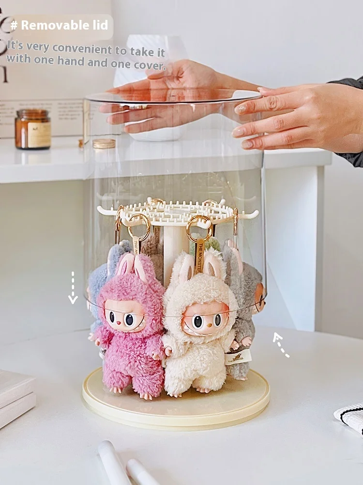 Labubu Pendant Display Box Rotating Transparent Labubu Doll Handmade Blind Box Storage Display Stand Decorative Ornament Gifts