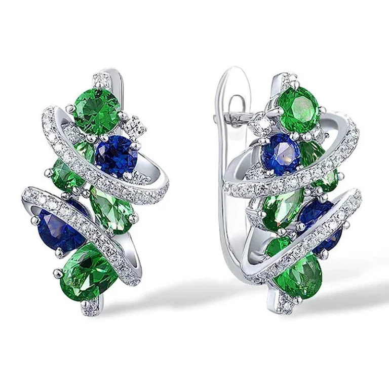 925 Sterling Silver Luxury Trendy Blue Cubic Zirconia Hoop Earrings Wedding Party Elegant Accessories for Women Jewelry Gift