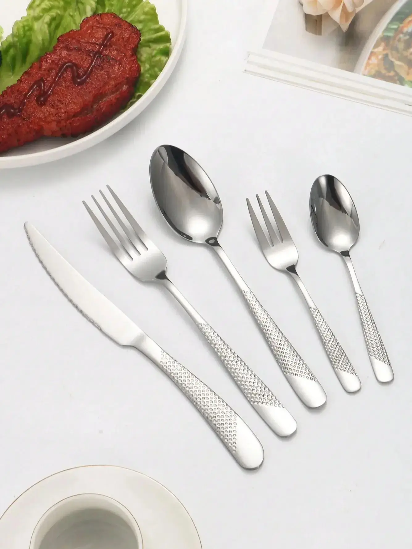 6pc/30pc Stainless steel silver high-end star diamond tableware set knife, fork and spoon dessert fork and spoon 6pc/30pc Stainless steel silver high-end star diamond tableware set knife, fork and spoon dessert fork and spoon