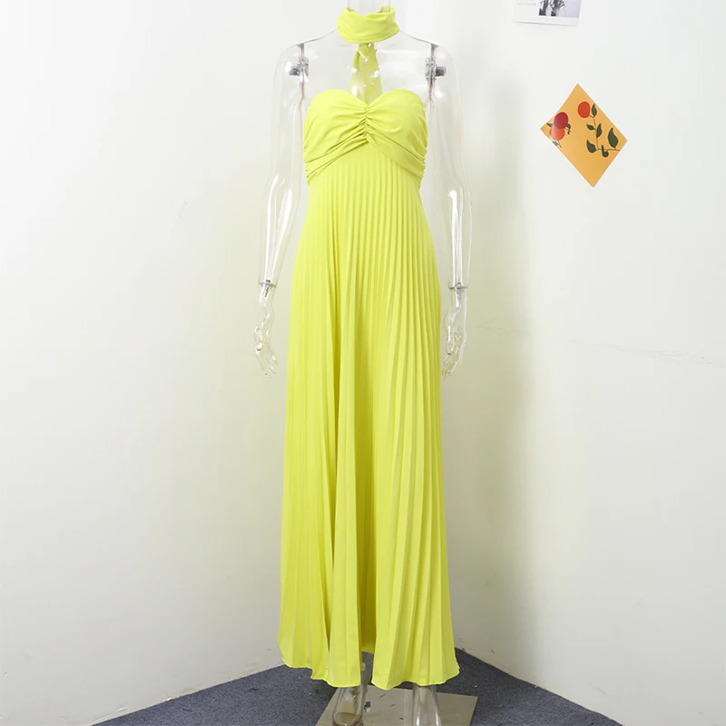 Strapless Ribbon Maxi Dress Women Elegant Sleeveless Backless Pleated Party Dresses Female 2025 Summer Sexy Lady Evening Vestido Strapless Ribbon Maxi Dress Women Elegant Sleeveless Backless Pleated Party Dresses Female 2025 Summer Sexy Lady Evening Vestido