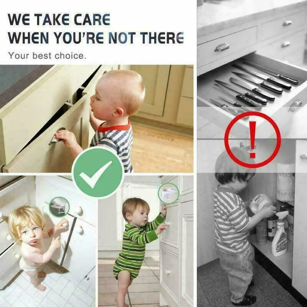 10pcs Baby Safety Invisible Security Drawer Lock No Punching Children Protection Cupboard Cabinet Door Drawer Safety Locks