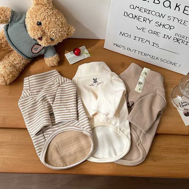 Autumn and Winter Dog Velvet Striped Embroidered Base Coat Home Clothes Small and Medium-sized Pet Cat Clothes Puppy Clothes Autumn and Winter Dog Velvet Striped Embroidered Base Coat Home Clothes Small and Medium-sized Pet Cat Clothes Puppy Clothes