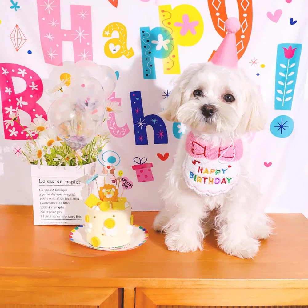 Pet Birthday Scarf Happy Birthday Hat Embroidered Bib Pet Dog Costume Accessory for Party Pet Holiday Birthday Decoration Gifts Pet Birthday Scarf Happy Birthday Hat Embroidered Bib Pet Dog Costume Accessory for Party Pet Holiday Birthday Decoration Gifts