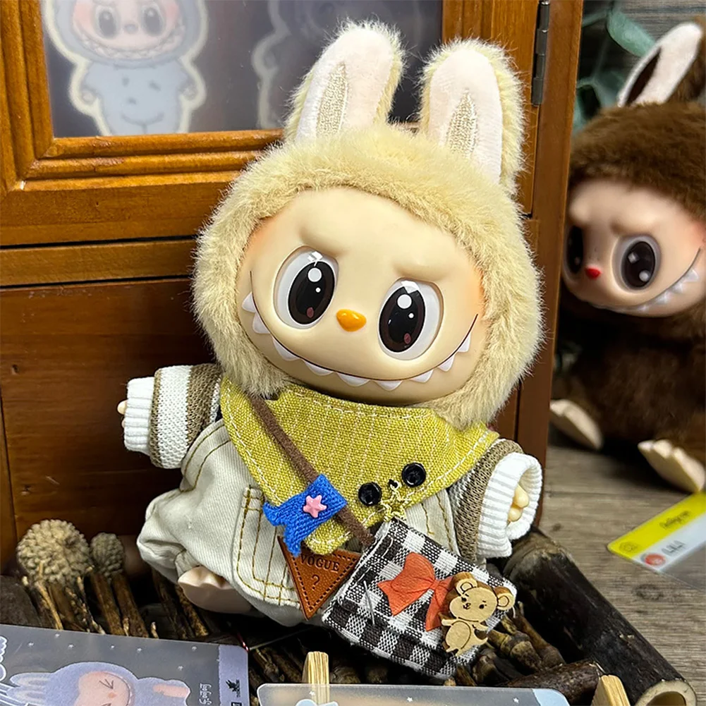 For 17cm Labubu Dolls Accessories DIY Doll Clothes Heartbeat Long Eared Furry Rabbit Costume Cartoon Dress Up Labubu Outfit For 17cm Labubu Dolls Accessories DIY Doll Clothes Heartbeat Long Eared Furry Rabbit Costume Cartoon Dress Up Labubu Outfit