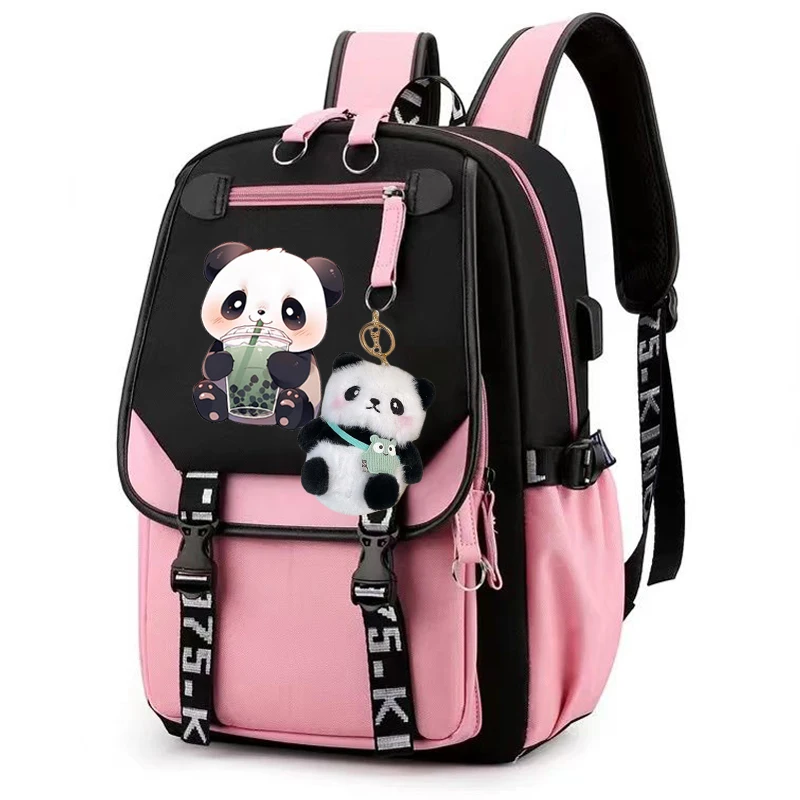 Girls Backpack Kawaii Panda Boba Tea Anime Cartoon School Bags for Student Teens Girls Women Laptop Backpack Travel Bagpacks