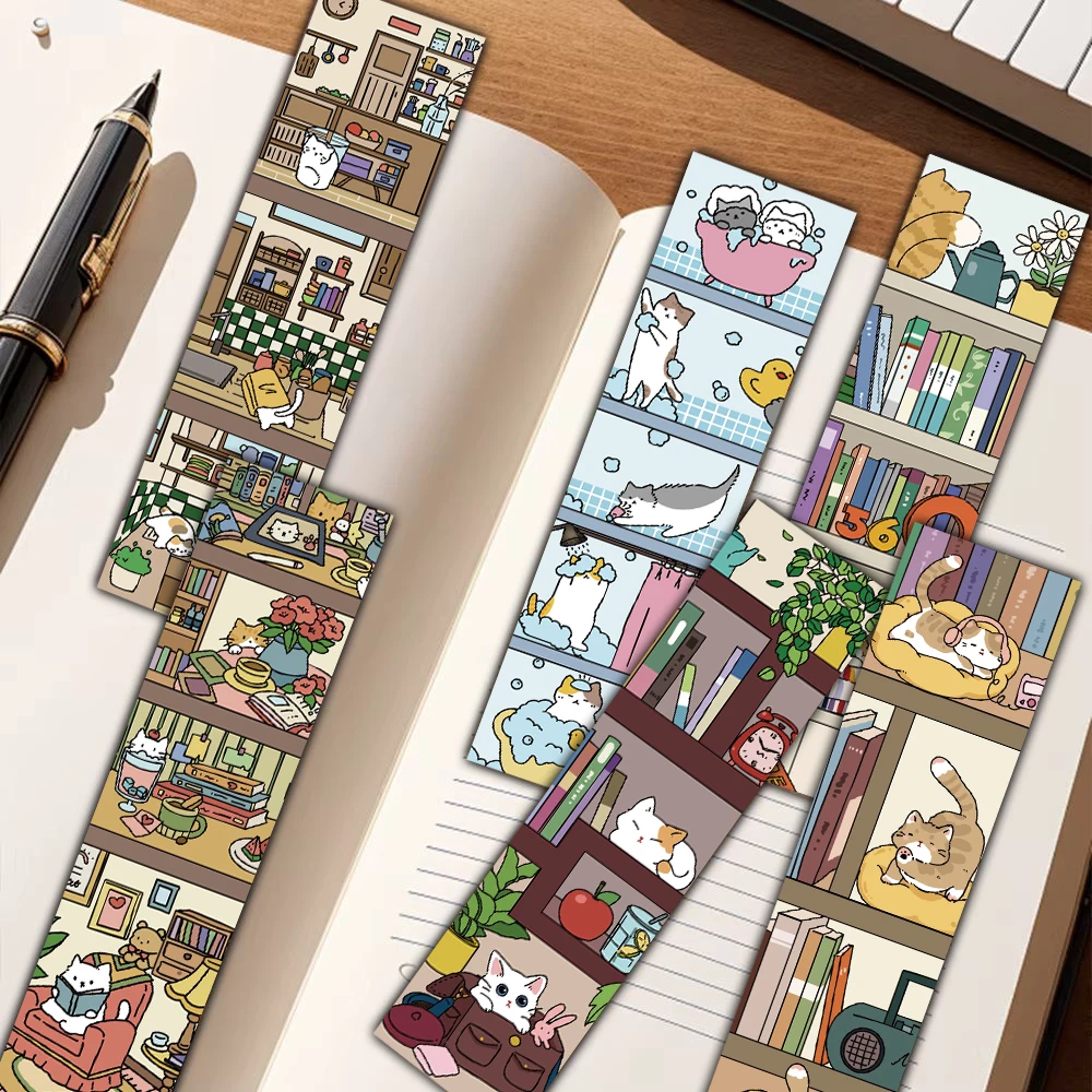 30PCS Cats and Bookshelves Bookmarks Cartoon Graffiti Reading Book Office Stationary Gifts Students Scrapbooking Bookmarks