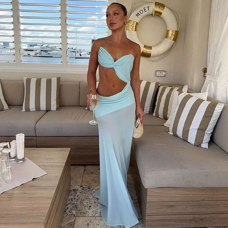 Sexy Backless Bikini Long Dress Women Side Split Sleeveless Pleated Female Vacation Dresses 2025 Spring Lady Beach Party Robes Sexy Backless Bikini Long Dress Women Side Split Sleeveless Pleated Female Vacation Dresses 2025 Spring Lady Beach Party Robes