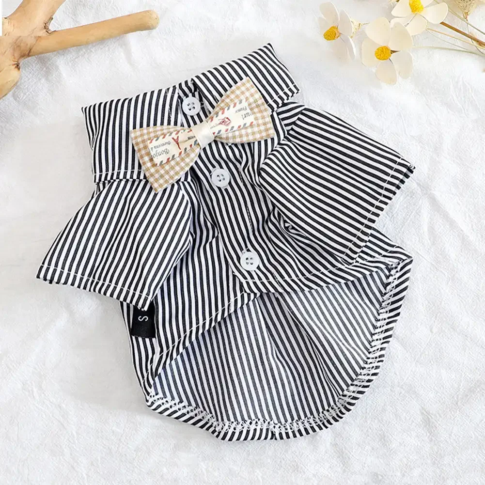 2024 Pet Dog Clothes Bowknot Striped Shirts for Dogs Clothing Cat Small Thin Summer Blue Fashion Boy Girl Chihuahua Pet Products