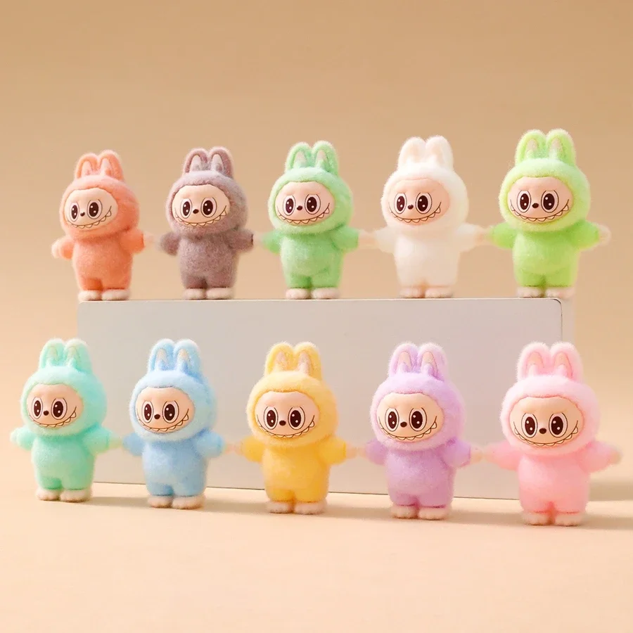 9PCS/Set 4cm Cartoon Labubu Series Mini Flocking Exquisite Cute Doll Gift Diy Pendant Accessories Decoration Kawaii Toys Gifts