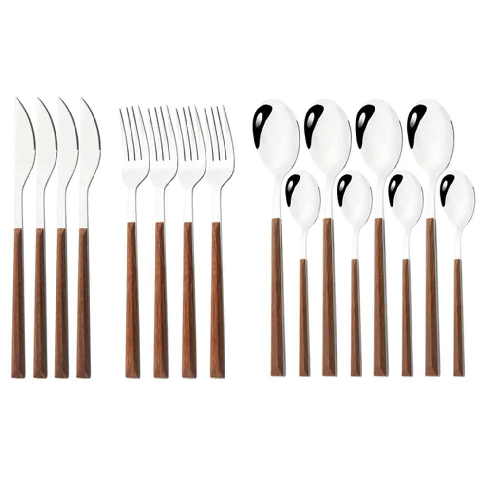 Imitation Wood Handle Cutlery Set Western Stainless Steel Tableware Set 16/24/30Pcs Kitchen Knife Fork Spoon Dinnerware Set Imitation Wood Handle Cutlery Set Western Stainless Steel Tableware Set 16/24/30Pcs Kitchen Knife Fork Spoon Dinnerware Set