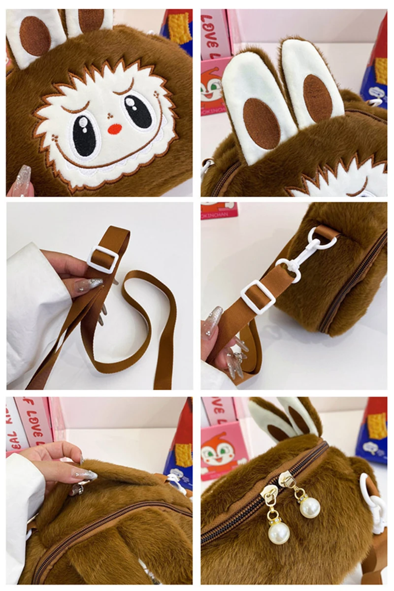 Labubu The Monste Plush Make Up Cosmetic Bag Kawaii Cartoon Large Capacity Storage Bags Portable Handbag Shoulder Bag Girl Gifts Labubu The Monste Plush Make Up Cosmetic Bag Kawaii Cartoon Large Capacity Storage Bags Portable Handbag Shoulder Bag Girl Gifts