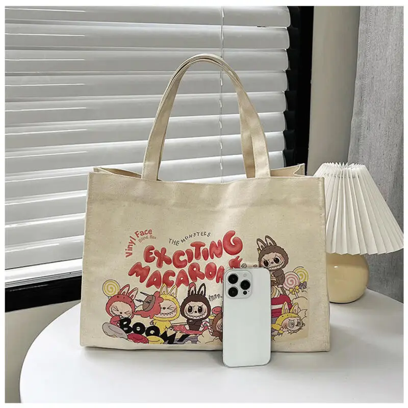 2024 New Labubu Printed Letters Tote Bag Large Shoulder Bag Ladies Canvas Zipper Concealed Commuting Everyday Joker Handbag 2024 New Labubu Printed Letters Tote Bag Large Shoulder Bag Ladies Canvas Zipper Concealed Commuting Everyday Joker Handbag