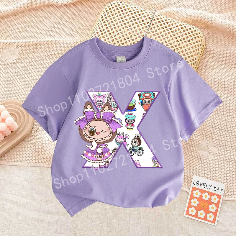 Labubu Letter A-Z Print T-shirt Cotton Summer Outdoor Wear Short Sleeve Girls Clothes Cute Top Cartoon Children Clothing Toddler Labubu Letter A-Z Print T-shirt Cotton Summer Outdoor Wear Short Sleeve Girls Clothes Cute Top Cartoon Children Clothing Toddler