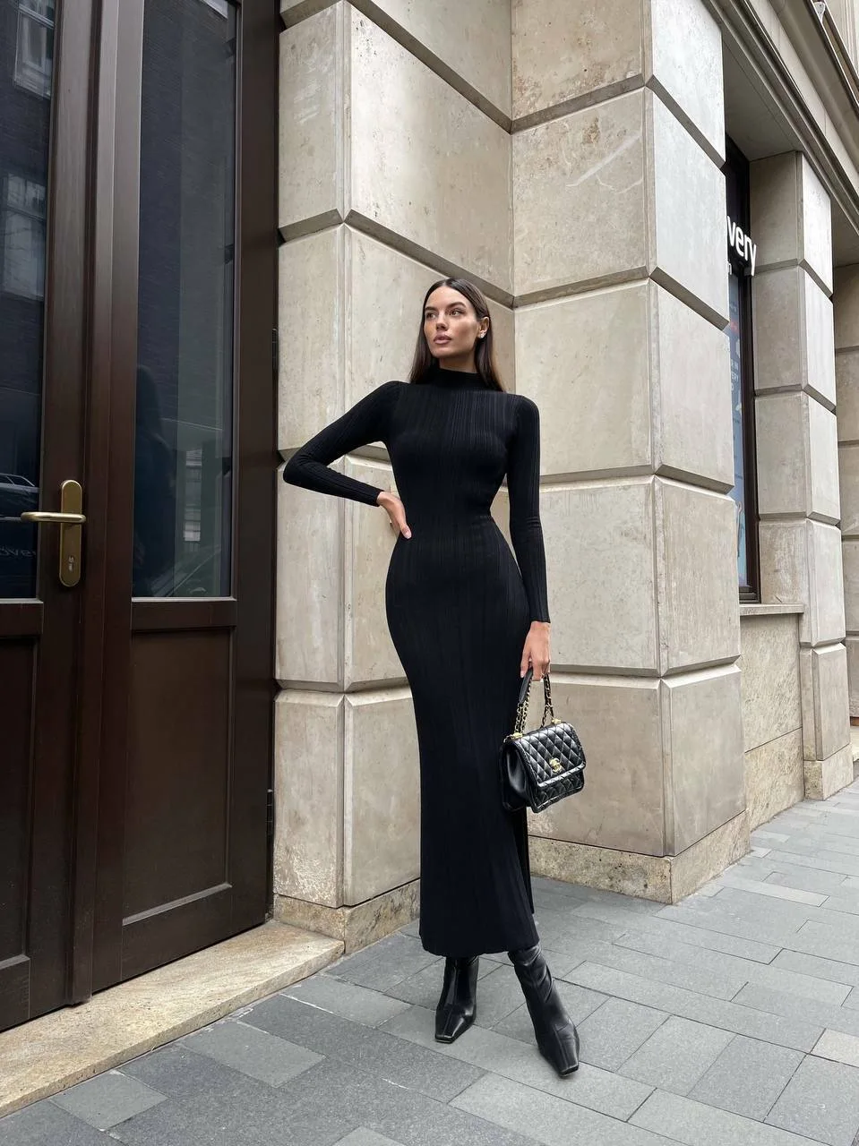 Women Elegant Long Sleeve Knitted Maxi Dress High Neck Bottoming Striped Sweater Slim Long Dress Bodycon Party Club Streetwear Women Elegant Long Sleeve Knitted Maxi Dress High Neck Bottoming Striped Sweater Slim Long Dress Bodycon Party Club Streetwear