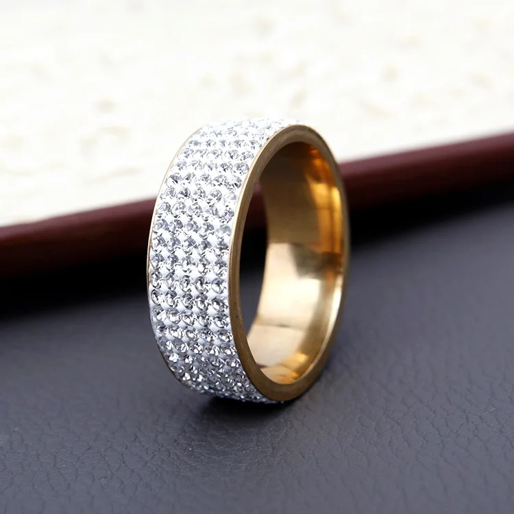 Hot Sale Vintage Retro Style Steel Ring for Women 5 Row Clear Crystal Jewelry Fashion Stainless Steel Engagement Wedding Rings Hot Sale Vintage Retro Style Steel Ring for Women 5 Row Clear Crystal Jewelry Fashion Stainless Steel Engagement Wedding Rings