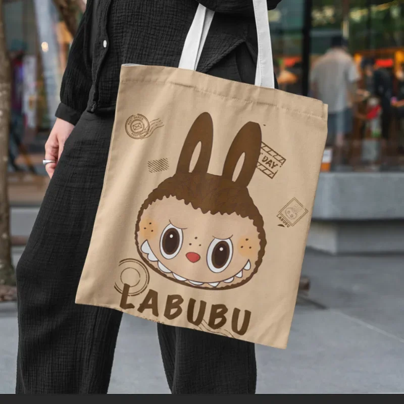 Labubu Monster Canvas Tote Bag - Cute Cartoon Shoulder Bag for Women, Girls, Students | Lisa Collection Casual Handbag