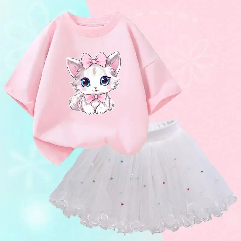 Cute Summer Girls Outfits Cartoon Cat T-shirt and Tutu Skirt 2pc/Set Girl Princess Clothes Suit Children Birthday Clothing Cute Summer Girls Outfits Cartoon Cat T-shirt and Tutu Skirt 2pc/Set Girl Princess Clothes Suit Children Birthday Clothing