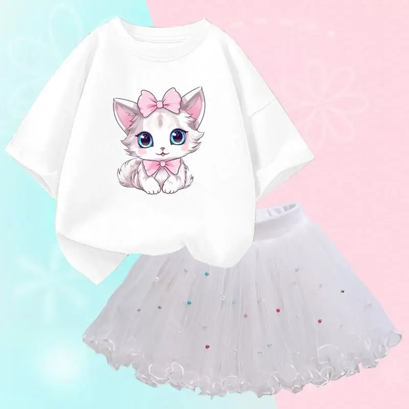 Cute Summer Girls Outfits Cartoon Cat T-shirt and Tutu Skirt 2pc/Set Girl Princess Clothes Suit Children Birthday Clothing Cute Summer Girls Outfits Cartoon Cat T-shirt and Tutu Skirt 2pc/Set Girl Princess Clothes Suit Children Birthday Clothing