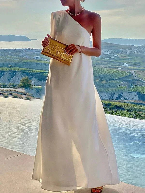 Yeezzi Women's Solid Color Summer One-Shoulder Maxi Dresses 2025 New Loose Asymmetrical Urban Elegant Party Evening Long Dress Yeezzi Women's Solid Color Summer One-Shoulder Maxi Dresses 2025 New Loose Asymmetrical Urban Elegant Party Evening Long Dress