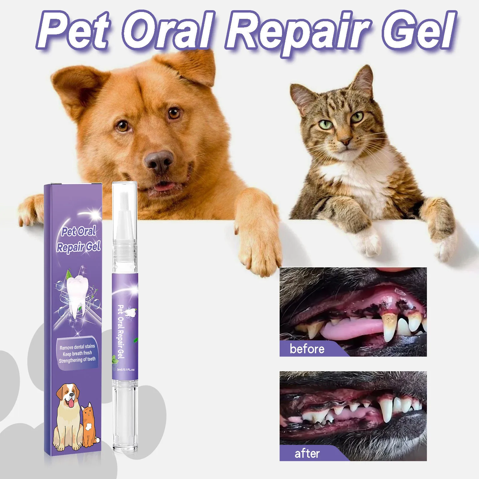 3ml Pet Oral Gel Cleaning Dog Cat Teeth, Bad Breath, For Tartar, No Need To Brush Teeth, Pet Breath Freshener Gel Care Cleaner 3ml Pet Oral Gel Cleaning Dog Cat Teeth, Bad Breath, For Tartar, No Need To Brush Teeth, Pet Breath Freshener Gel Care Cleaner