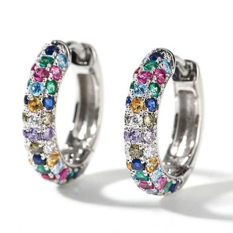 New Fashion Silver Plate Round Mini Earrings Set Half Hoop Colorful Zircon Ladies Luxury Jewelry Hoop Earrings for Woman Gifts New Fashion Silver Plate Round Mini Earrings Set Half Hoop Colorful Zircon Ladies Luxury Jewelry Hoop Earrings for Woman Gifts