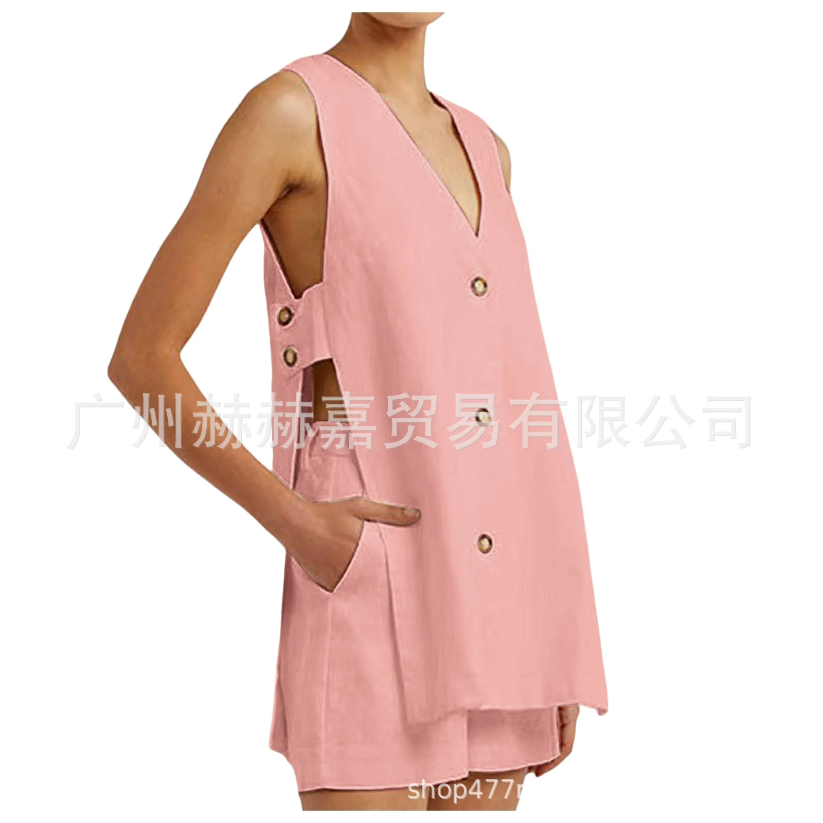 White Cotton Set For Women's Fashion Sexy Hollow Button Long Sleeveless Top Shorts Elastic Waist Comfortable Home Suit Women's White Cotton Set For Women's Fashion Sexy Hollow Button Long Sleeveless Top Shorts Elastic Waist Comfortable Home Suit Women's