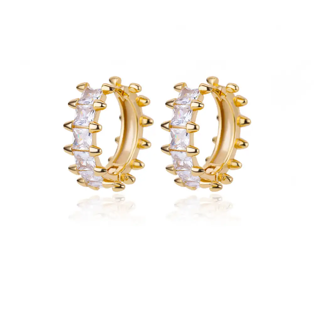 Shiny Zircon Circle Square Hoop Earrings for Women Gold Color Stainless Steel Earrings Luxury Christmas Jewelry Wedding aretes Shiny Zircon Circle Square Hoop Earrings for Women Gold Color Stainless Steel Earrings Luxury Christmas Jewelry Wedding aretes