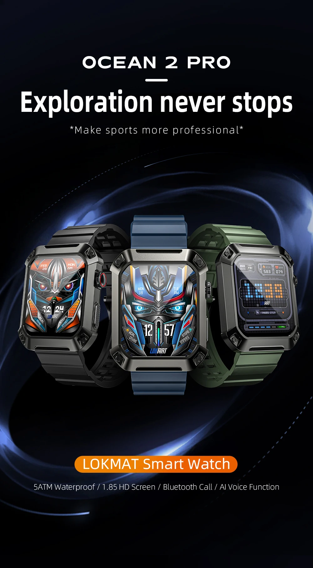 LOKMAT OCEAN 2 Pro Smart Watch Waterproof Bluetooth Calls Smartwatches 1.85 inch Touch Screen Heart Rate Monitor Fitness Tracker LOKMAT OCEAN 2 Pro Smart Watch Waterproof Bluetooth Calls Smartwatches 1.85 inch Touch Screen Heart Rate Monitor Fitness Tracker