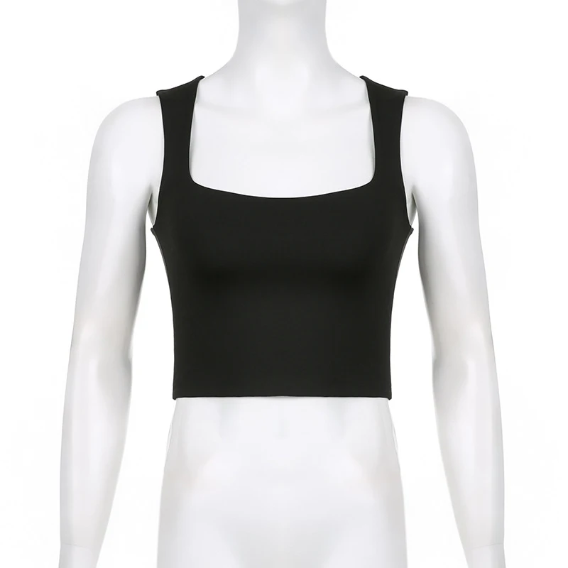 Sleeveless  Collar Crop Top Women Tank Tops Casual   Y2K  Summer 2024  Black T Shirts Sexy