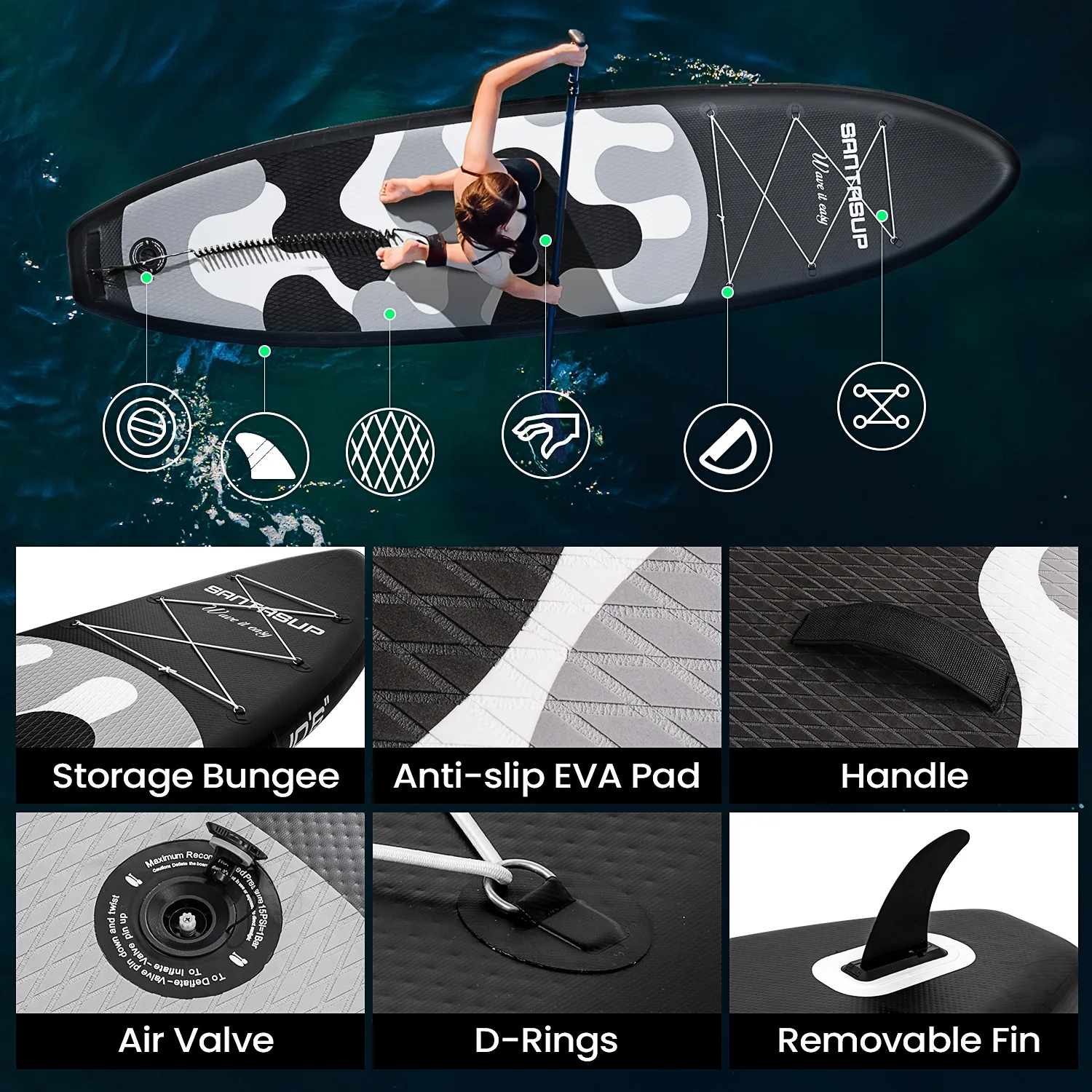 SUP Board Suits Inflatable Stand Up Paddle Boards 10 ft 6 in with Premium SUP Paddle Board Accessories, Wide Stable Design SUP Board Suits Inflatable Stand Up Paddle Boards 10 ft 6 in with Premium SUP Paddle Board Accessories, Wide Stable Design